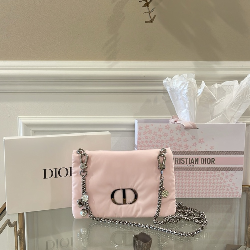 Dior Pink Clutch with Silver Chain